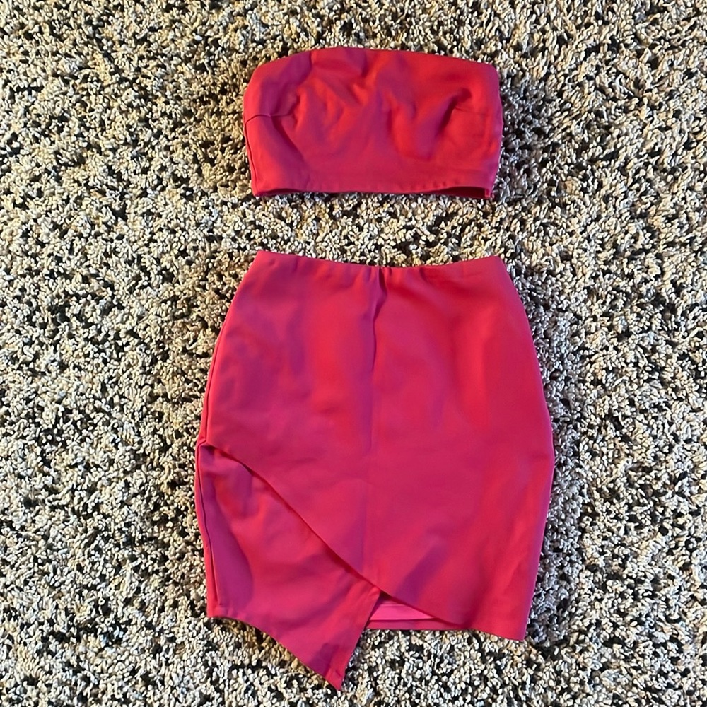 Lulu’s Party of Two Strapless Two Piece Mini Dress—XS, Hot Pink/Magenta